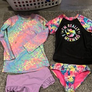 Kids Rainbow Mermaid Rash Guard Swim Set - Black & Multicolor